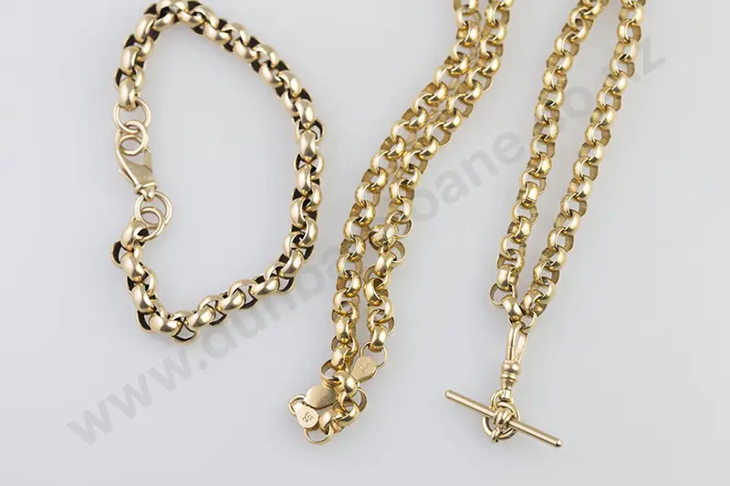 9ct Trace Link Neck Chain & Matching Bracelet Image 1++