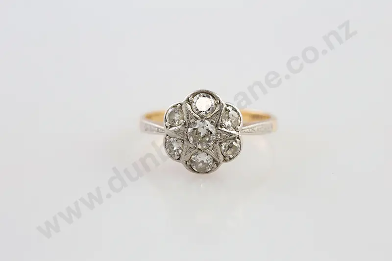 Platinum & 18ct Seven Stone Diamond Cluster Ring Image 1++