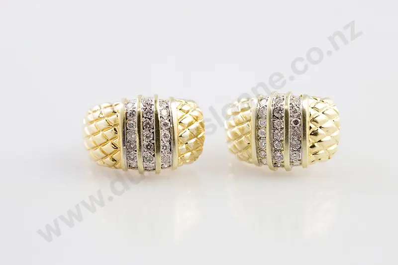 Pair 14ct Diamond Dome Earrings Image 1++