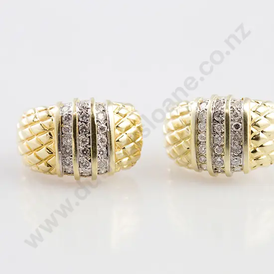 Pair 14ct Diamond Dome Earrings