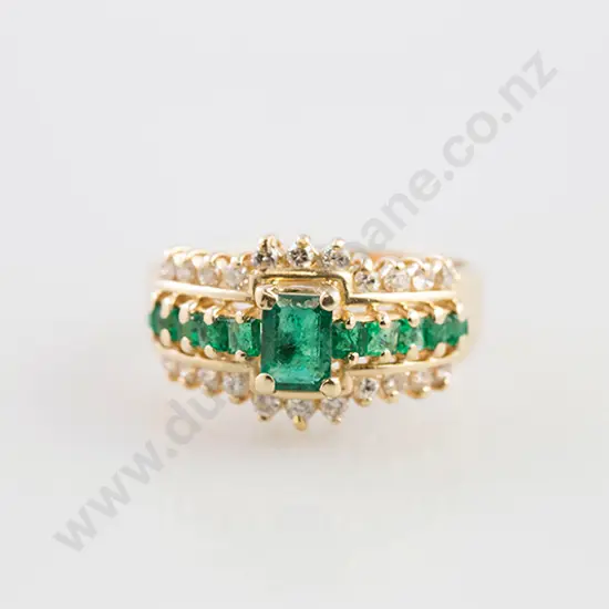 14ct 33stone Emerald & Diamond Cluster Ring