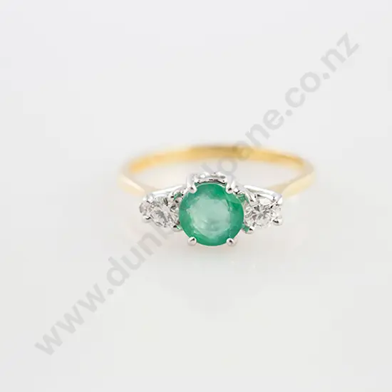 18ct Three Stone Emerald & Diamond Ring