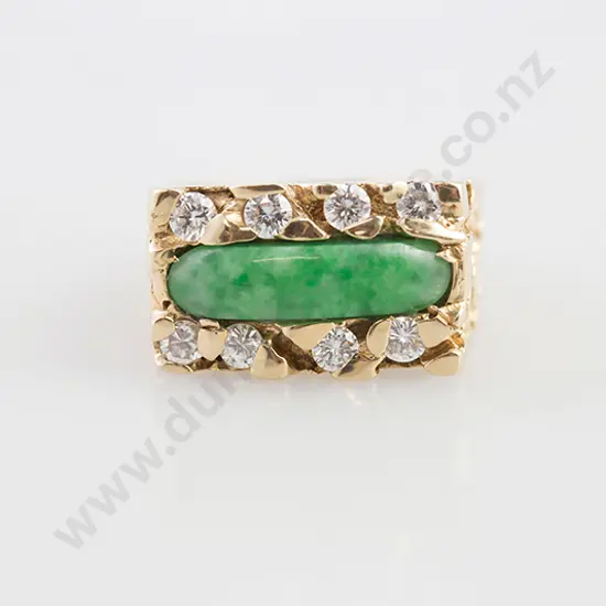 14ct Jade Panel & Eight Stone Diamond Ring