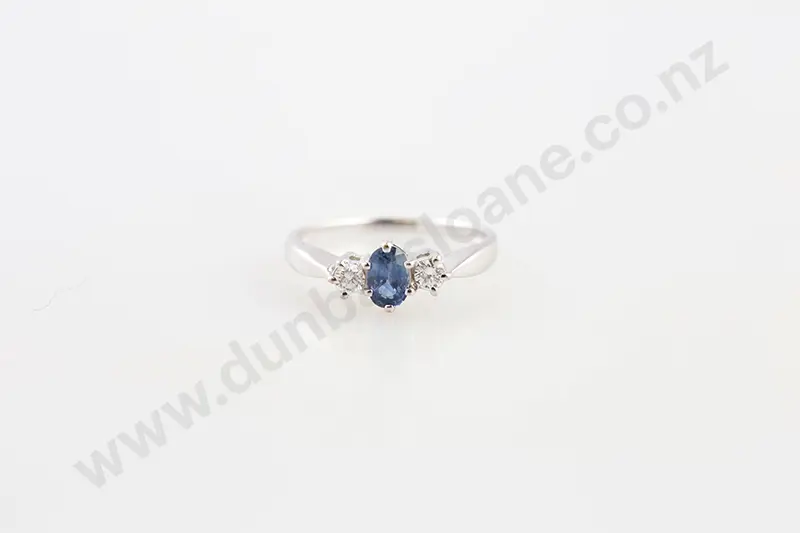 18ct White Gold Three Stone Sapphire & Diamond Ring Image 1++