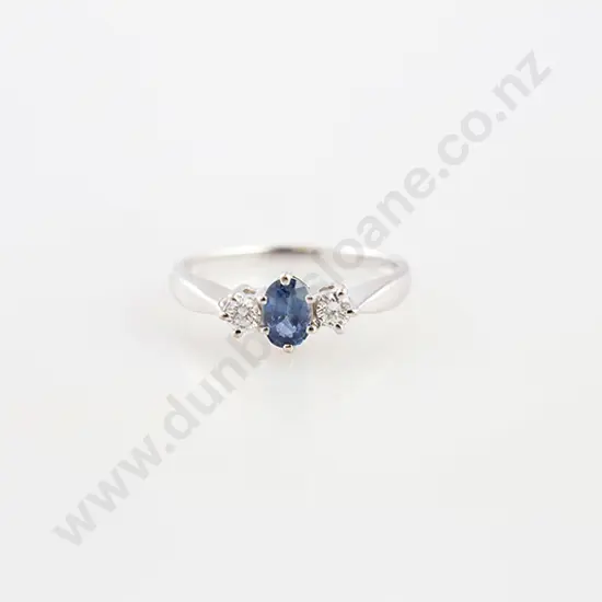 18ct White Gold Three Stone Sapphire & Diamond Ring
