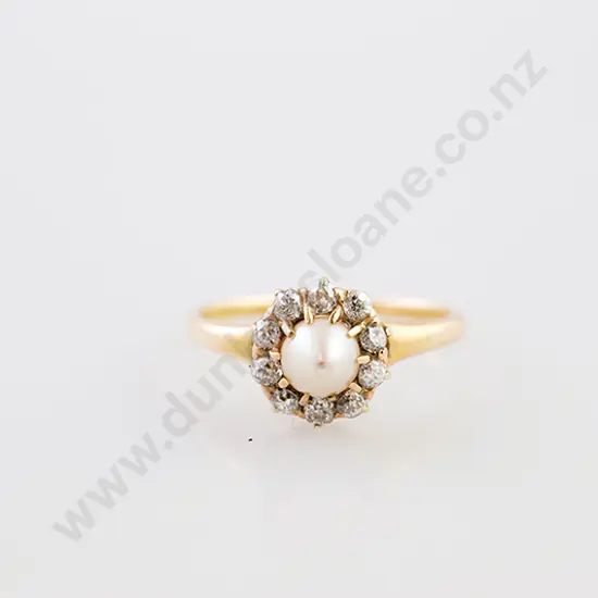 18ct Eleven Stone Pearl & Diamond Cluster Ring