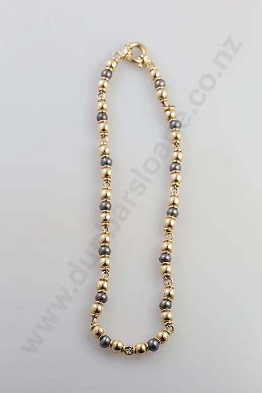 Single Strand 9ct Bead and Black Pearl Necklace Image 1++