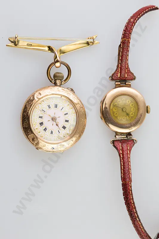 14ct Open Face Lever Wind Fob Watch and Wrist Watch Image 1++