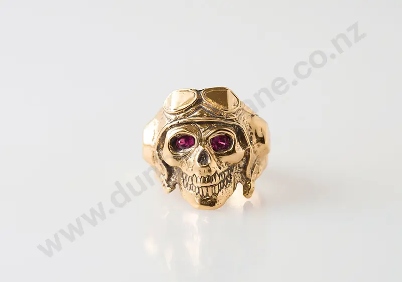 9ct Gents Skull Two Synthetic Ruby Dress Ring Image 1++