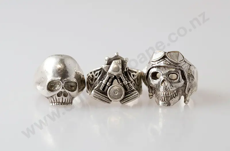 Three S/S Gents Skull Dress Rings Image 1++