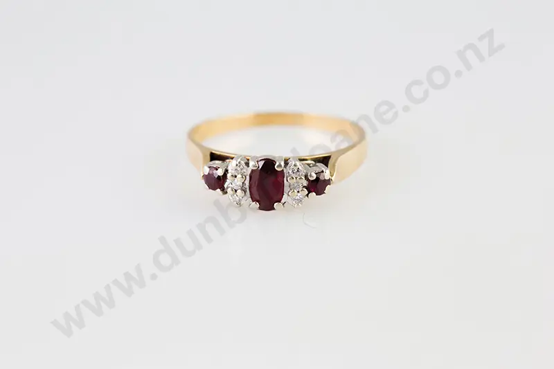 9ct Nine Stone Ruby & Diamond Bridge Ring Image 1++