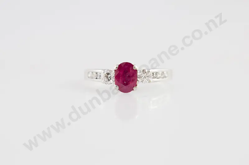 14ct White Gold Nine Stone Ruby & Diamond Ring Image 1++