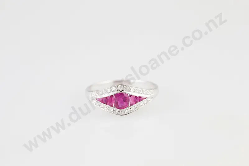 18ct White Gold 35stone Ruby & Diamond Ring Image 1++