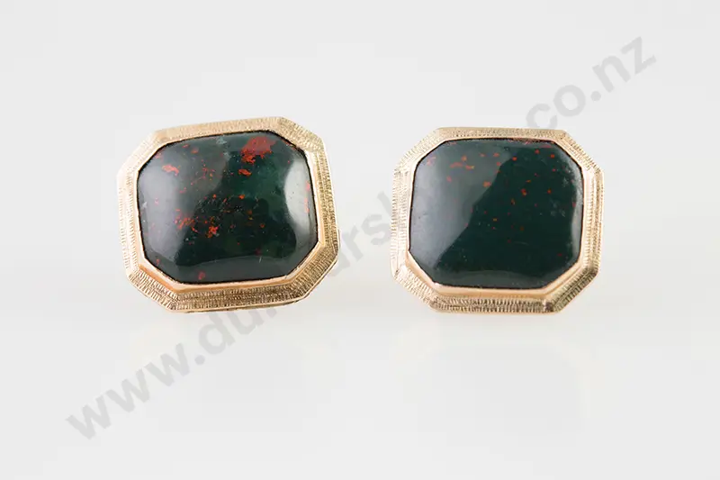 Pair 14ct Bloodstone Stud Earrings Image 1++