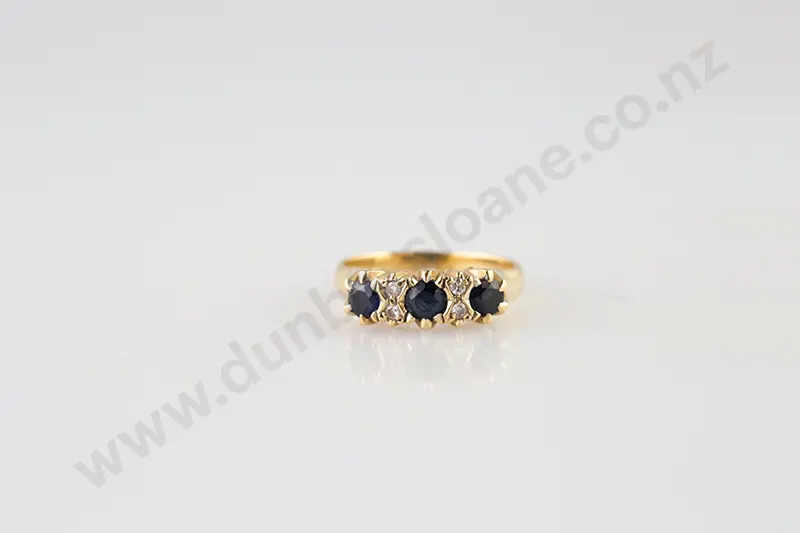 18ct Seven Stone Sapphire & Diamond Bridge Ring Image 1++