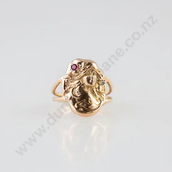 14ct Art Nouveau Style Portrait Panel Ring