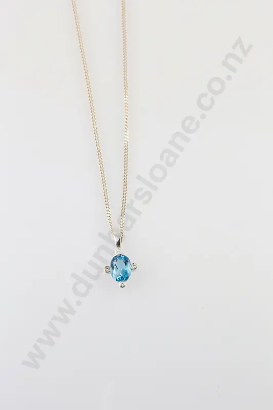 18ct White Gold Five Stone Topaz & Diamond Pendant Image 1++
