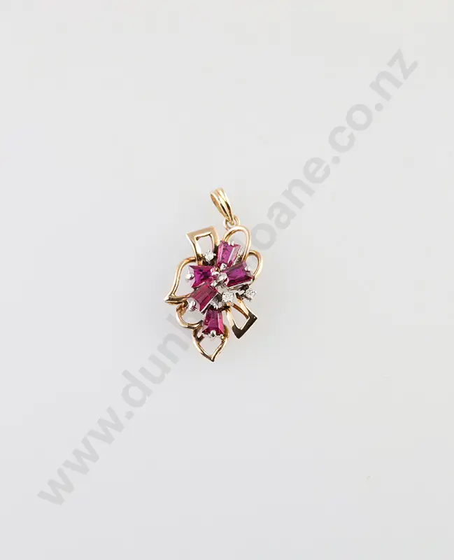 9ct Eight Stone Ruby & Diamond Pendant Image 1++