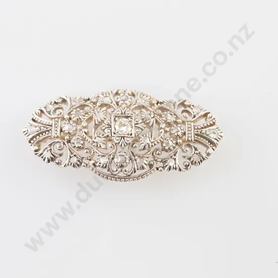 18ct 27stone Diamond Filigree Lozenge Brooch