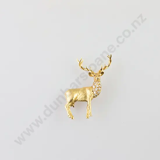 18ct 13stone Diamond Stag Brooch