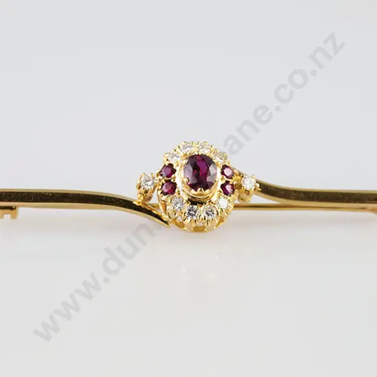18ct 15stone Ruby & Diamond Bar Brooch