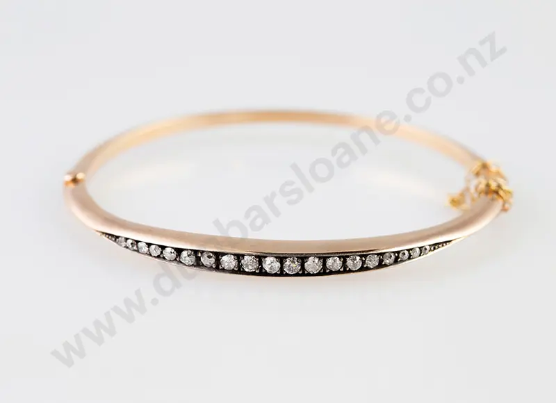 Victorian Cased 15ct 19stone Diamond Hinged Snap Bangle Image 1++