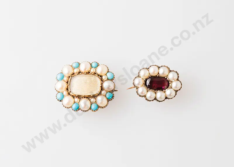 Two Early Victorian Gold Mourning Brooch Pins Image 1++