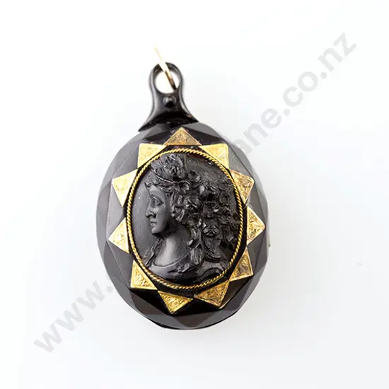 Victorian French Jet Cameo Photo Locket