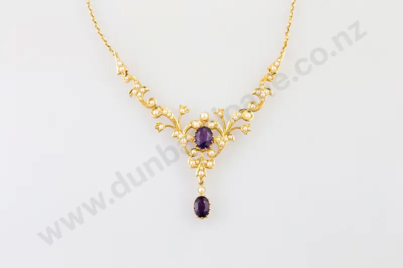 Edwardian 15ct Amethyst and Pearl Necklet Image 1++
