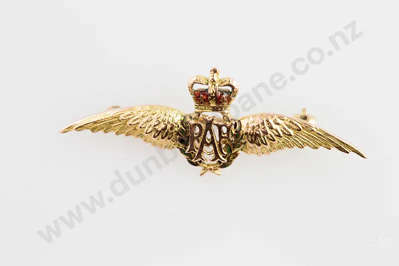 WWII 9ct & Enamel RAF Wings Brooch Image 1++
