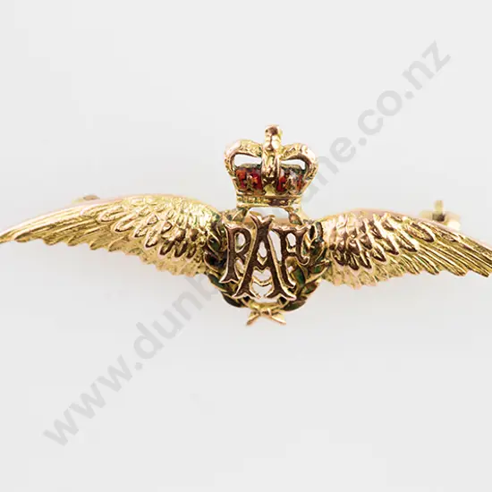 WWII 9ct & Enamel RAF Wings Brooch