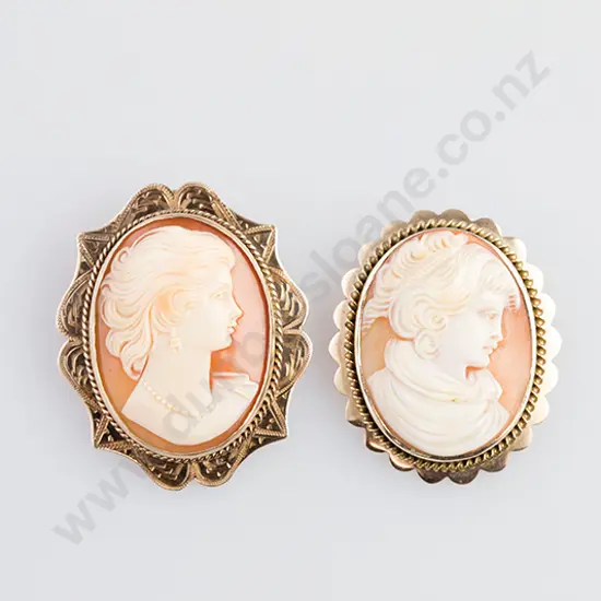 Two 9ct Framed Classic Portrait Cameo Brooches