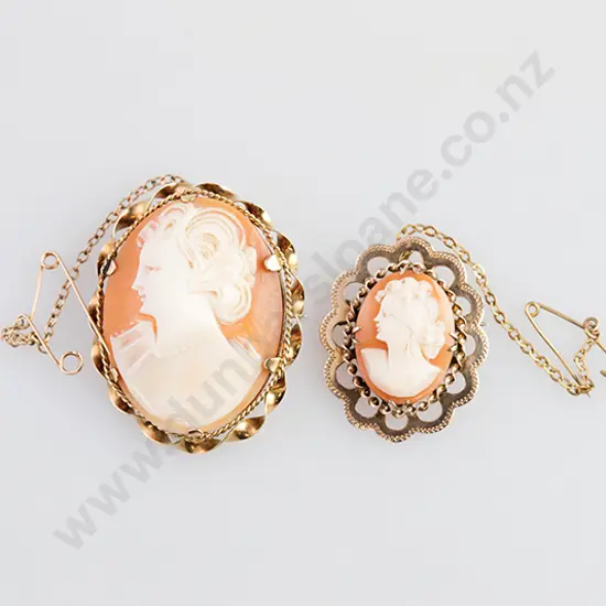 Two 9ct Framed Classic Portrait Cameo Brooches