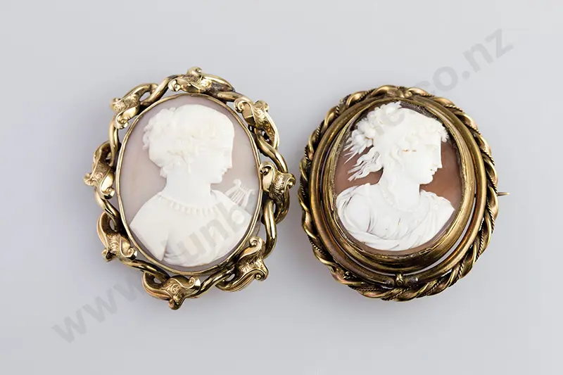 Two Victorian Classical Portrait Cameo Brooches Image 1++
