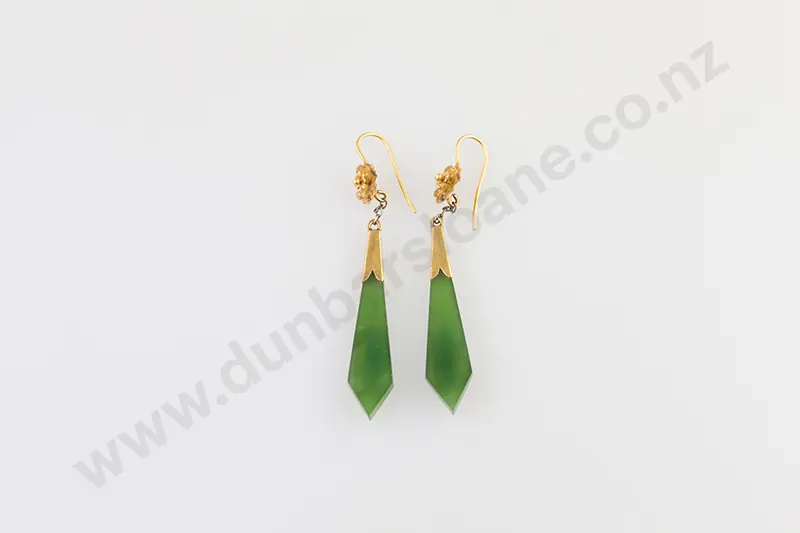 Pair Late Victorian 18ct Mounted Greenstone Pendant Drop Earrings Image 1++