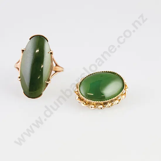 9ct mounted Greenstone Panel Ring & Brooch