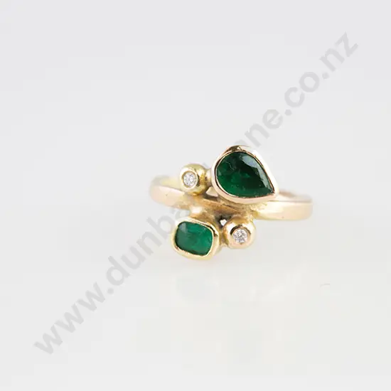 18ct Four Stone Emerald & Diamond Ring