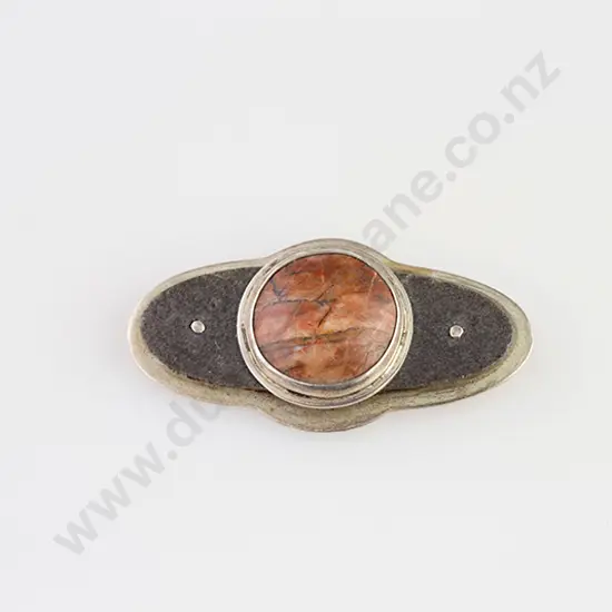 Silver Stone and Agate Brooch