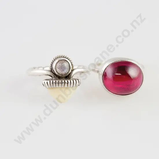 Two S/S & Gem Modern Design Rings