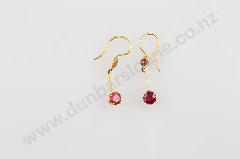 Pair Victorian 18ct Imitation Ruby Pendant Drop Earrings Image 1++