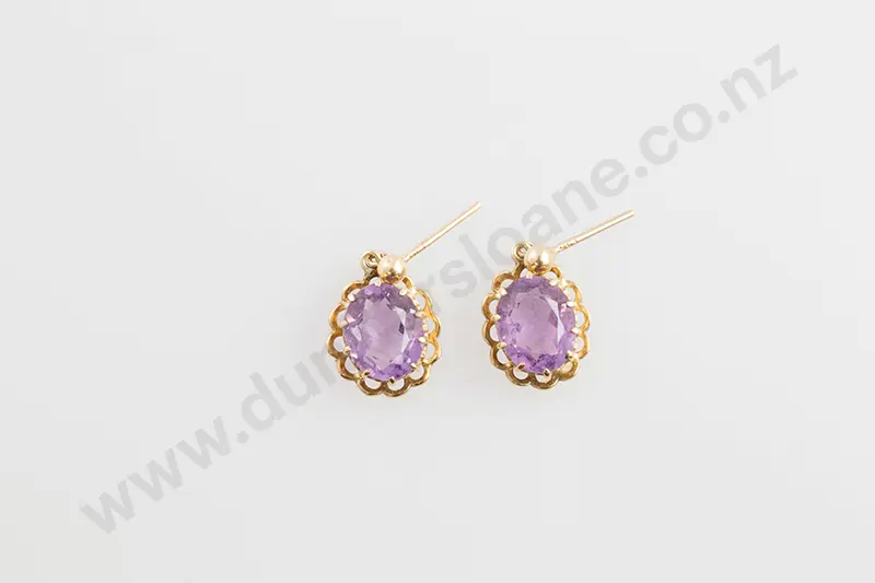 Pair 9ct Amethyst Pendant Drop Earrings Image 1++
