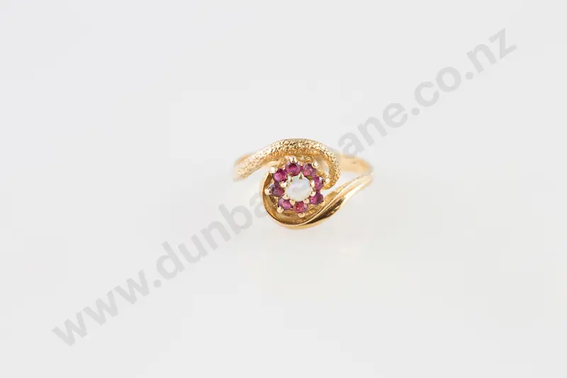 9ct Nine Stone Opal & Ruby Cluster Ring Image 1++