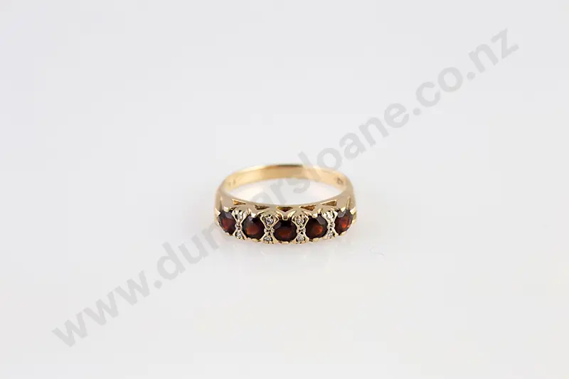 9ct Five Stone Garnet Bridge Ring Image 1++