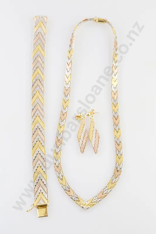 .925 Silver Tri-Colour Necklet Image 1++