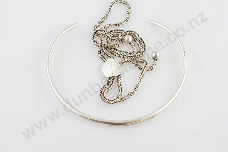 .925 Heavy Silver Plain Neck Choker and Necklace Image 1++