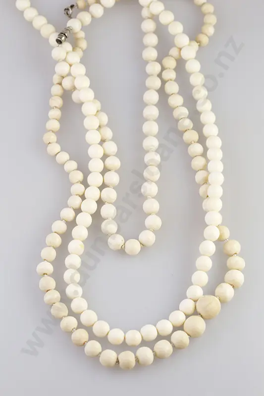 Three Single Strand Uniform Ivory Bead Necklaces Image 1++
