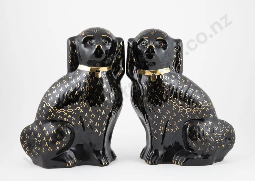Pair Black Glazed Terracotta Mantel Dogs Image 1++