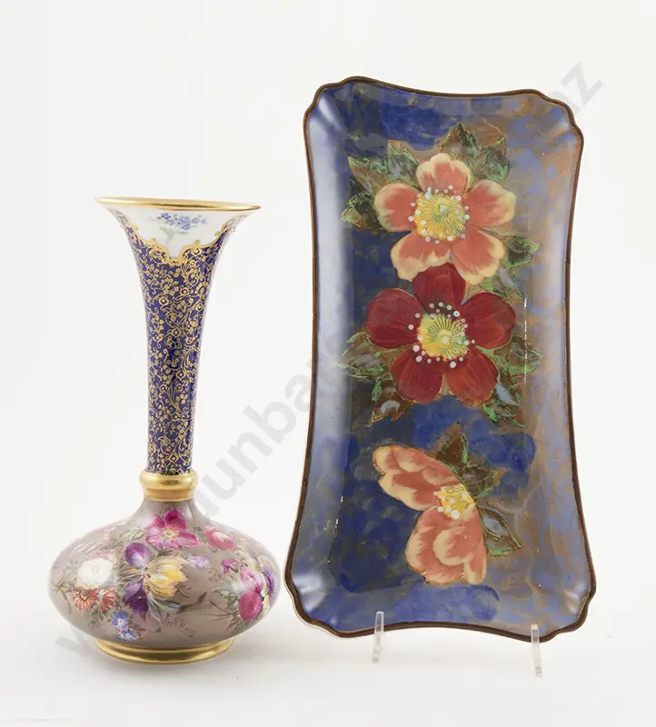 Royal Doulton Floral Painted Sandwich Tray and Vase Image 1++