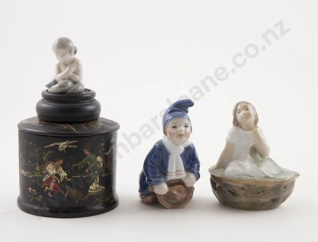 Collection of Three Royal Copenhagen Figures, Lacquered Pot Image 1++