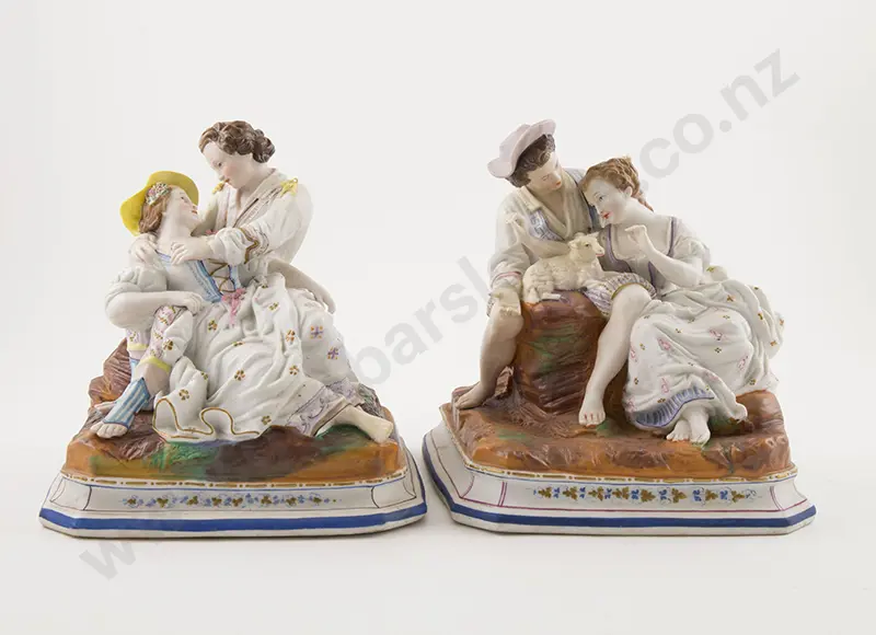 Pair of Late C19th Probably French Painted Bisque Figure Groups Image 1++